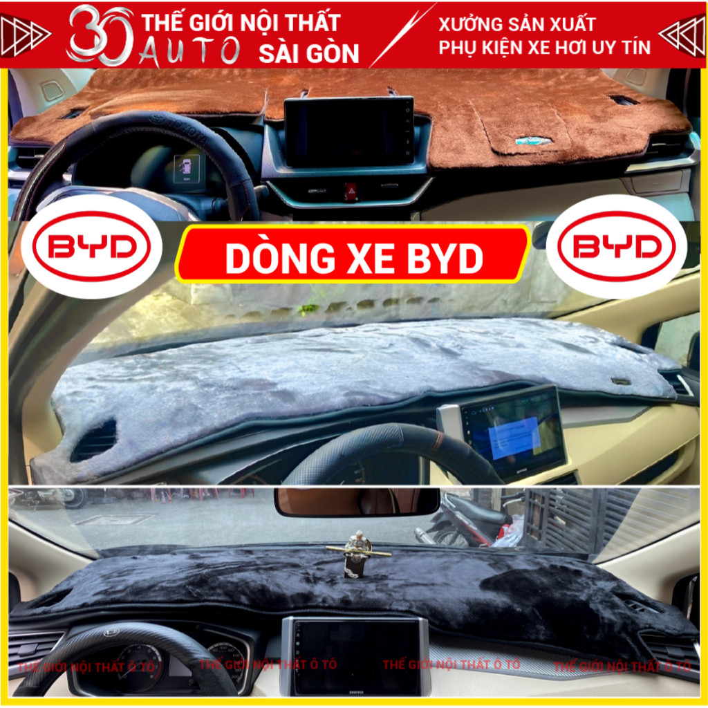 Thảm Taplo Nhung Tuyết BYD M6, BYD ATTO 3, BYD SEALION 6, BYD SEAL 3 lớp dày dặn Chuẩn Form