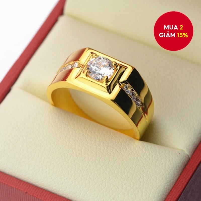 1 Chiếc Nhẫn Nam Trang Sức Mạ Vàng Vuông Nhẫn Zircon Tính Khí Nhẫn Thời Trang