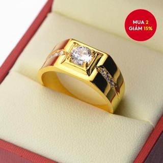 1 Chiếc Nhẫn Nam Trang Sức Mạ Vàng Vuông Nhẫn Zircon Tính Khí Nhẫn Thời Trang