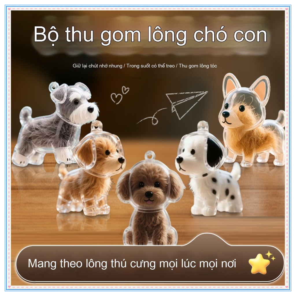 Móc khóa lông thú cưng / Hộp đựng đồ trong suốt hình lông cún con dễ thương / Móc khóa hình mèo và chó sáng tạo