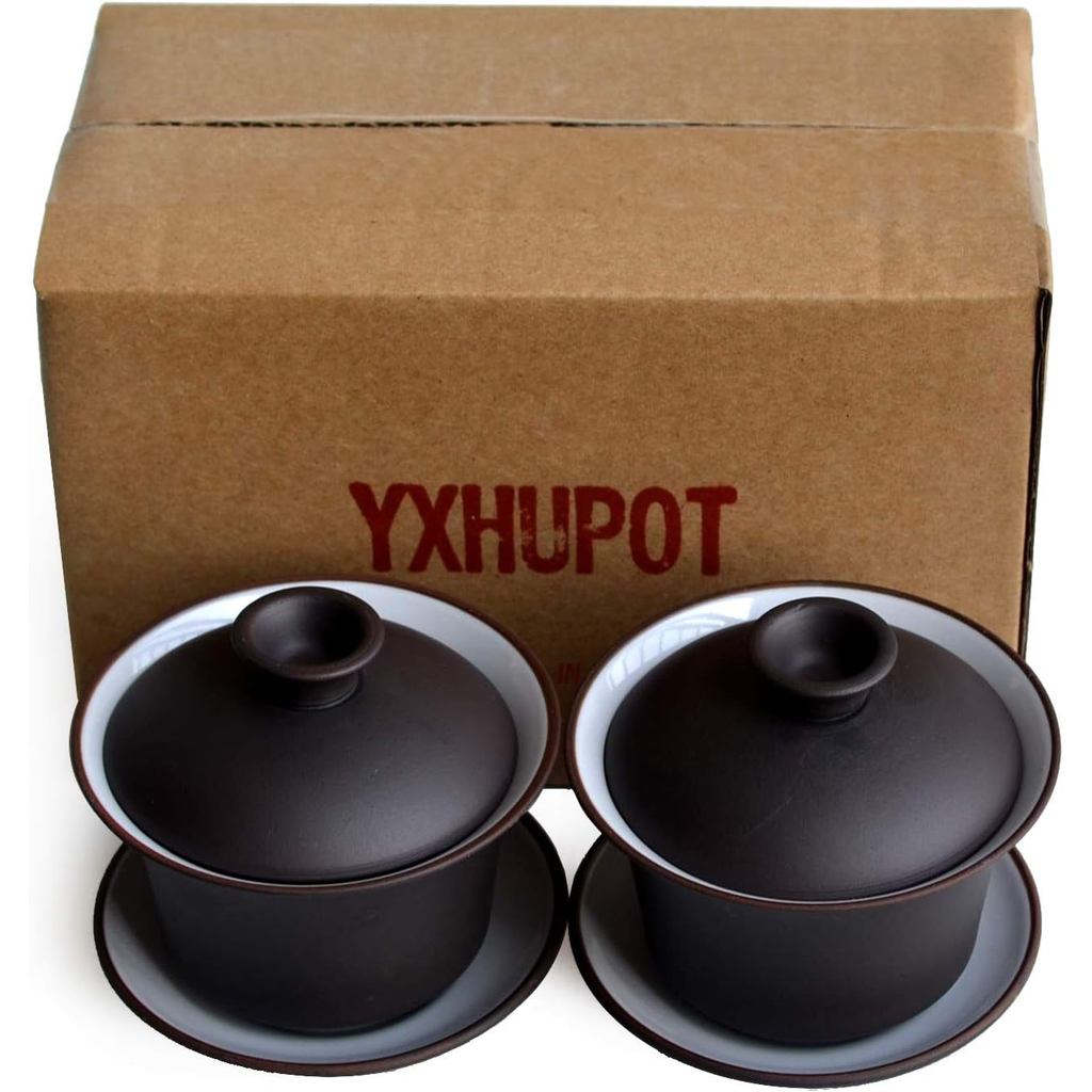 Teacup Kungfu Tea Clay 4oz Cup Gaiwan Sancai Bộ 2 đĩa