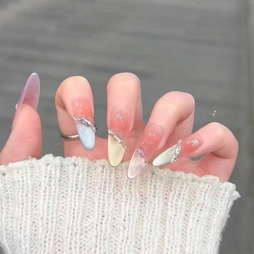 Pure Handmade Sweet Dopamine Rainbow Premium Cat 's Eye Làm trắng da kiểu Pháp có thể tháo rời Handm