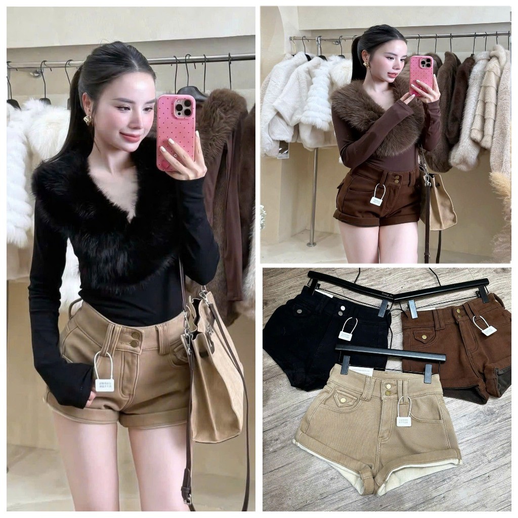 [Follow shop nhận mã 10k] Quần short sooc jean demin lót lông Meo Meo Shop QCCC QCL1 QS0547 7028