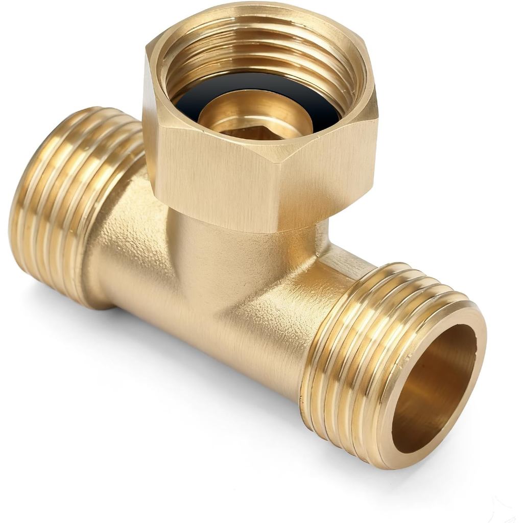 Brass 3-Way Diverter Tee Valve,Compression 1/2 G Threaded Lead-Free T Shape Faucet Valve for Toilet 