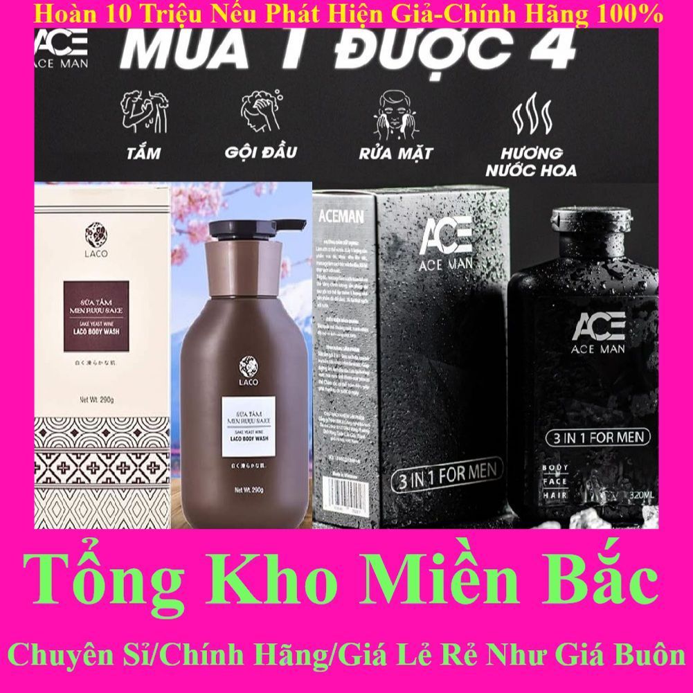 COMBO Sữa tắm gội nam hương nước hoa 3 in ACEMAN Rhys Legend & prro 4men & Sữa tắm men sake laco