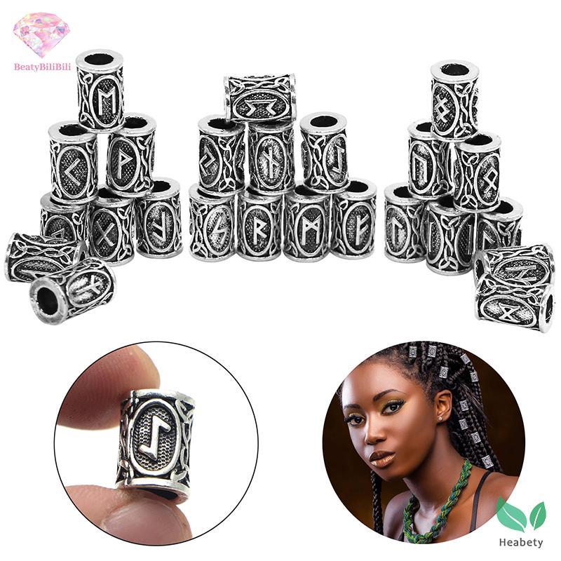Heabety - Bộ 24 Chiếc Hạt Dreadlock Norse Rune, Dành Cho Tóc Bện và Trang Sức DIY