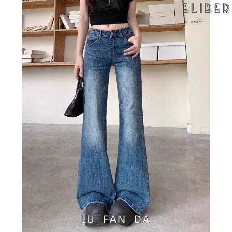 ELIBER- American-style Low-Rise Flared Jeans For Women, New Summer Style, Loose Fit, Long Pants.