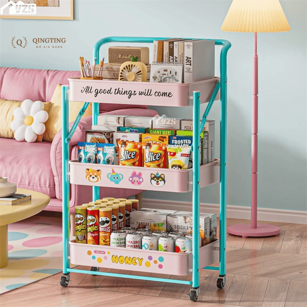 Kệ Để Đồ Đa Năng 3 Tầng – Xe Đẩy Spa, Kệ Bỉm Sữa Gấp Gọn, Khung Thép Carbon Chống Gỉ