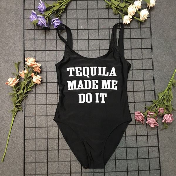 Bikini 1 -piece bikini Bikini một mảnh in chữ "Tequila Made Me Do It", phong cách châu Âu và Mỹ