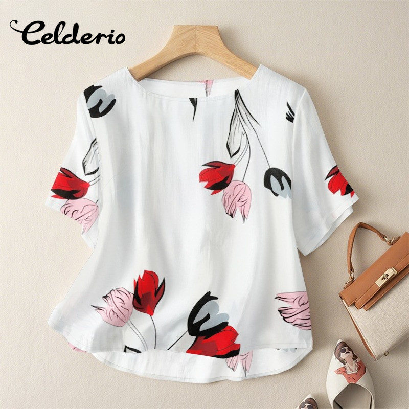 Celderio Nữ Vintage In Hoa Raglan Tay Cổ Tròn Bohemian Áo Top