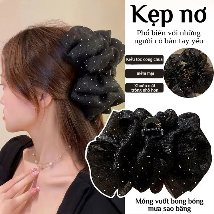 🌸JUELREOU-kẹp tóc hình đám mây 、Kẹp tóc lưới chấm bi hình đám mây, kẹp tóc hình cá mập cỡ lớn mới, k