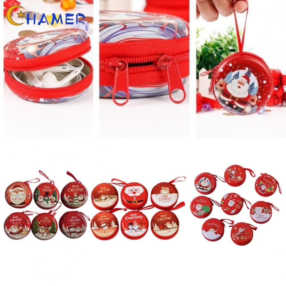 【CHAMER】Portable tin coin purse, circular earphone storage box, Christmas present【HomeLiving】
