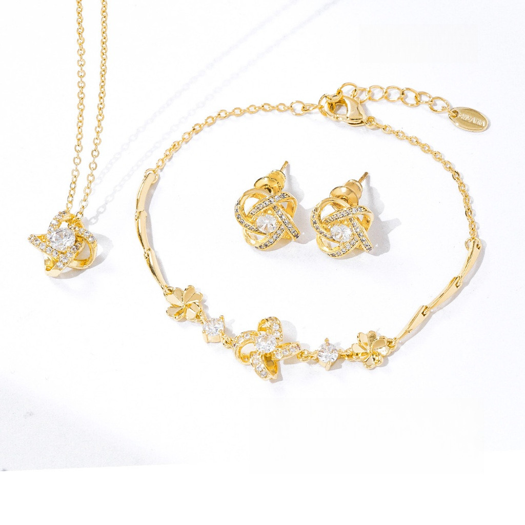 Bộ trang sức Bông tai vòng cổ mạ vàng dành cho phụ nữ quà tặng A5264