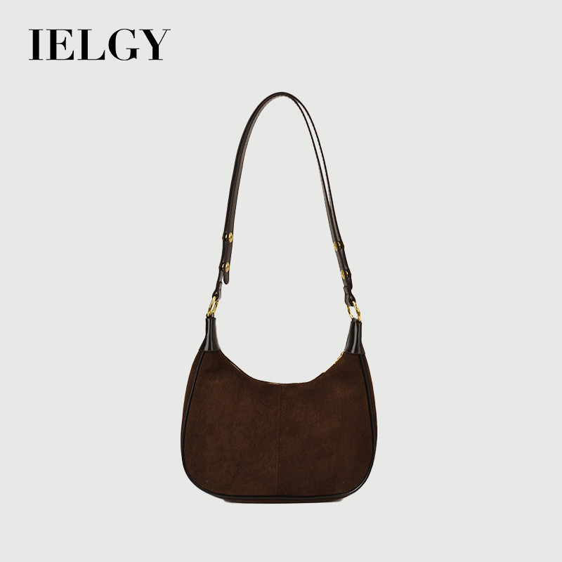 Túi xách nữ IELGY Da lộn Matte Retro Túi lưỡi liềm một vai