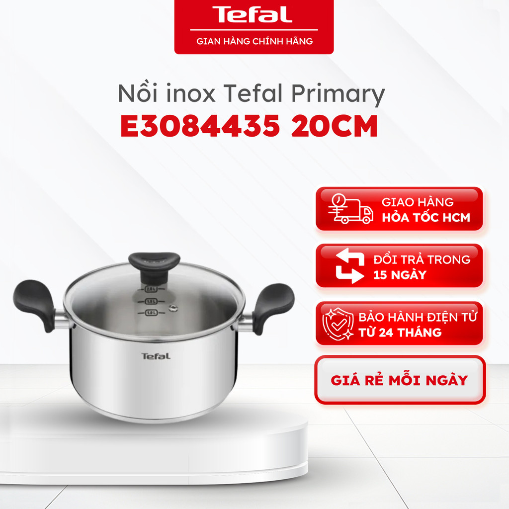 Nồi inox Tefal Primary Size 20cm (E3084435) - Hàng chính hãng, bảo hành 24 tháng [HOẢ TỐC HCM]