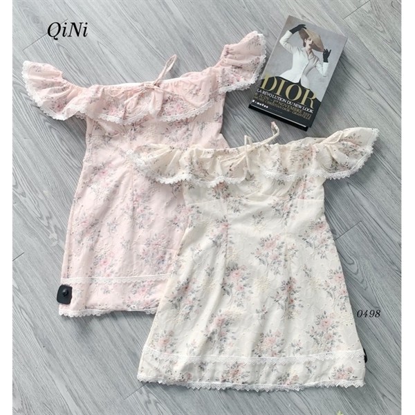[QINI] ĐẦM TRỄ VAI NỀN HOA PHỐI REN TIỂU THƯ ROBIA - OLIVIA DRESS