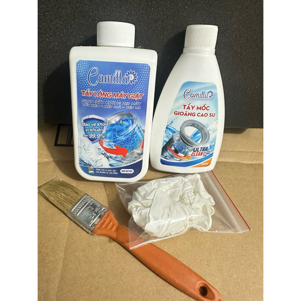 [ Tặng chổi + gang tay ] Combo Tẩy lồng máy giặt Camilla 300G + 1 Bột Tẩy mốc gioăng cao su Camilla 