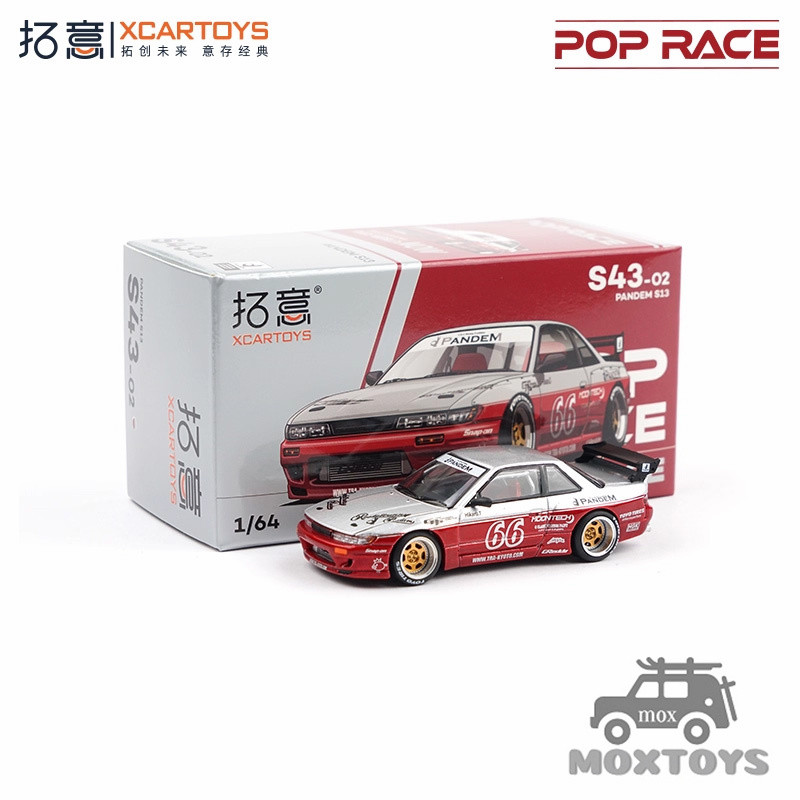 Xcartoys x POP RACE 1: 64 PANDEM SILVIA S13 MOONTECH trắng đỏ Diecast Model Car