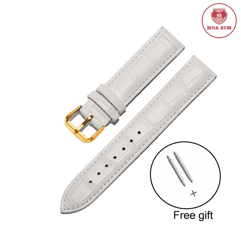 (Dây Trắng) DÂY ĐỒNG HỒ DA BÒ THẬT DẬP VÂN CÁ SẤU BỀN ĐẸP SIZE 12 14 16 18 20 22 24