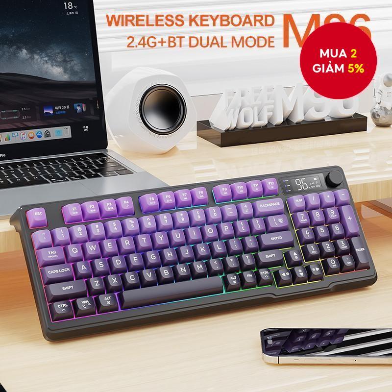 Bàn Phím Chơi Game WOLF M96 Cơ Không Dây 96 Phím PBT Dual-Mode RGB Lighting Volume Knob