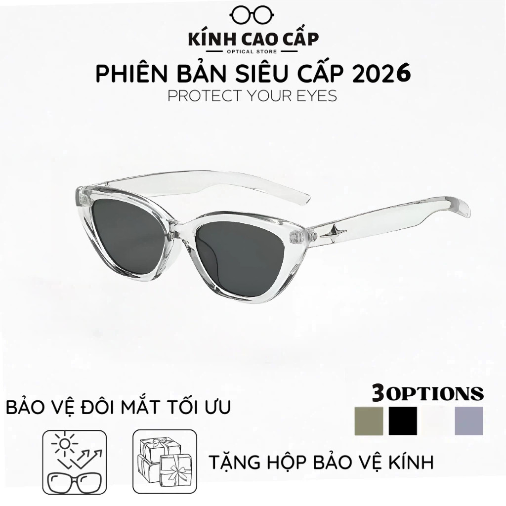 Kính đen mắt mèo nữ  SANTONY gọng nhựa form nhỏ dập nổi ngôi sao phong cách Jennie COD