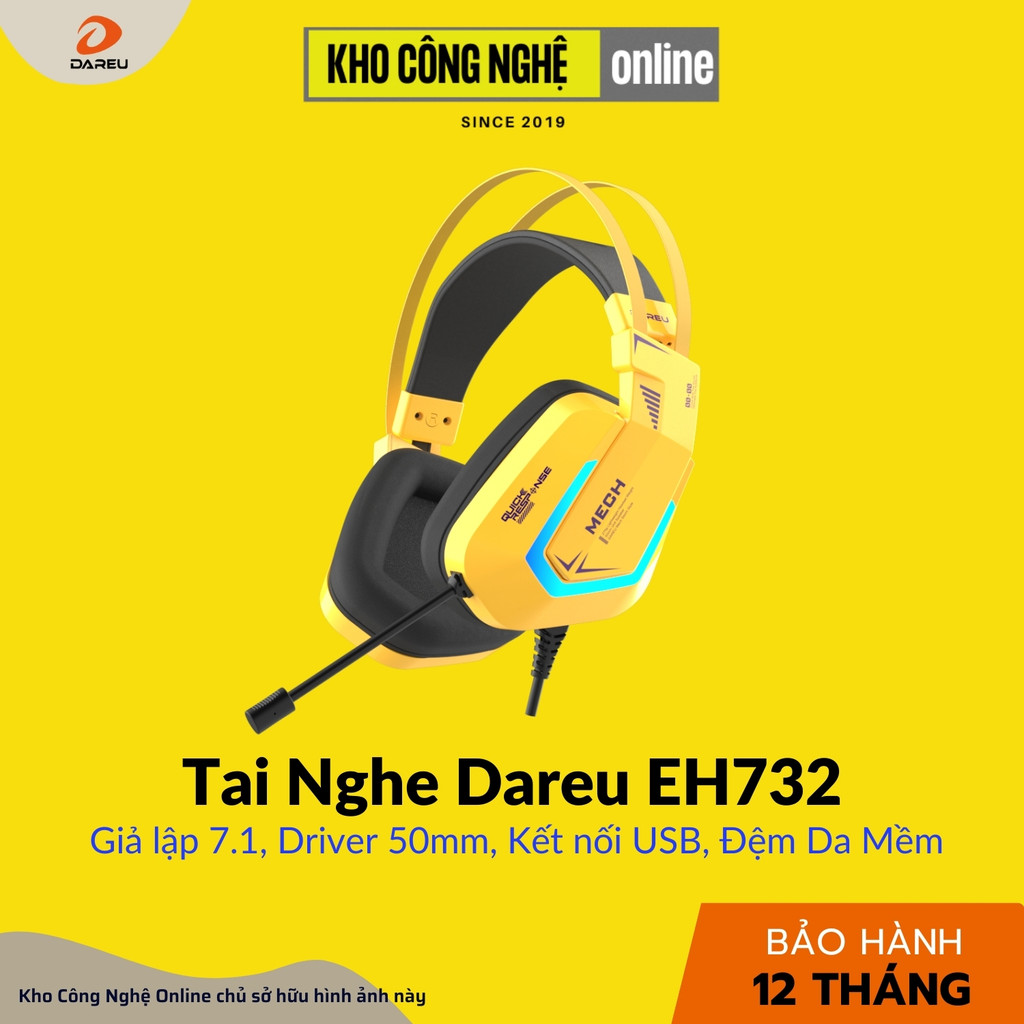 Tai Nghe Gaming Dareu EH732 - Yellow (Hàng Chính Hãng)