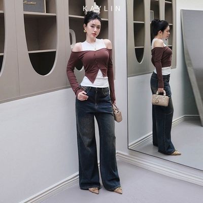 Quần JEAN KAYLIN ống suông phối túi caro chất vải Denim dầy dặn phong cách - N2411
