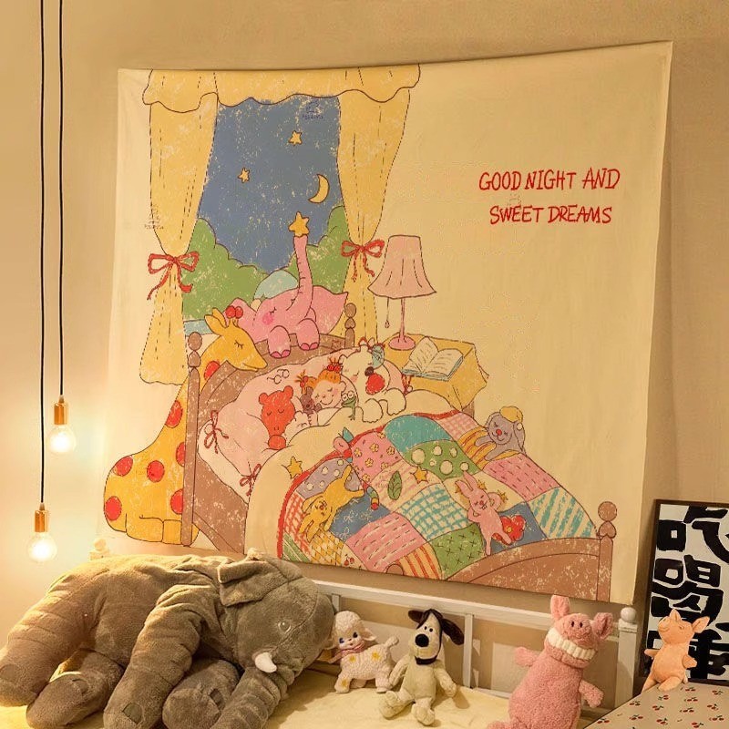 Minh họa sơn dầu COCO-chan, treo tường chúc ngủ ngon dễ thương, trang trí tường phòng ngủ phòng trẻ 