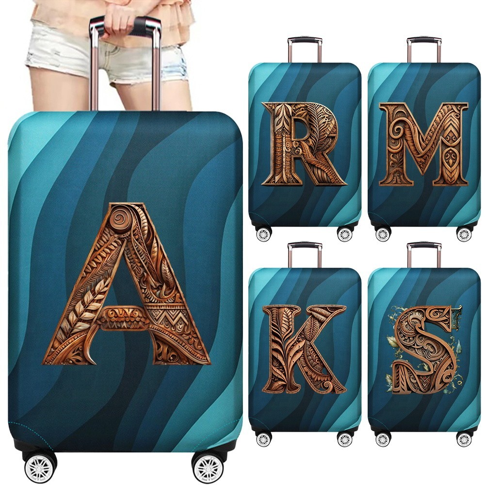 Luggage Protective Cover Thick Elastic Dust Cover Anti-Scratch Suitcase Covers Wood Art Letter Serie