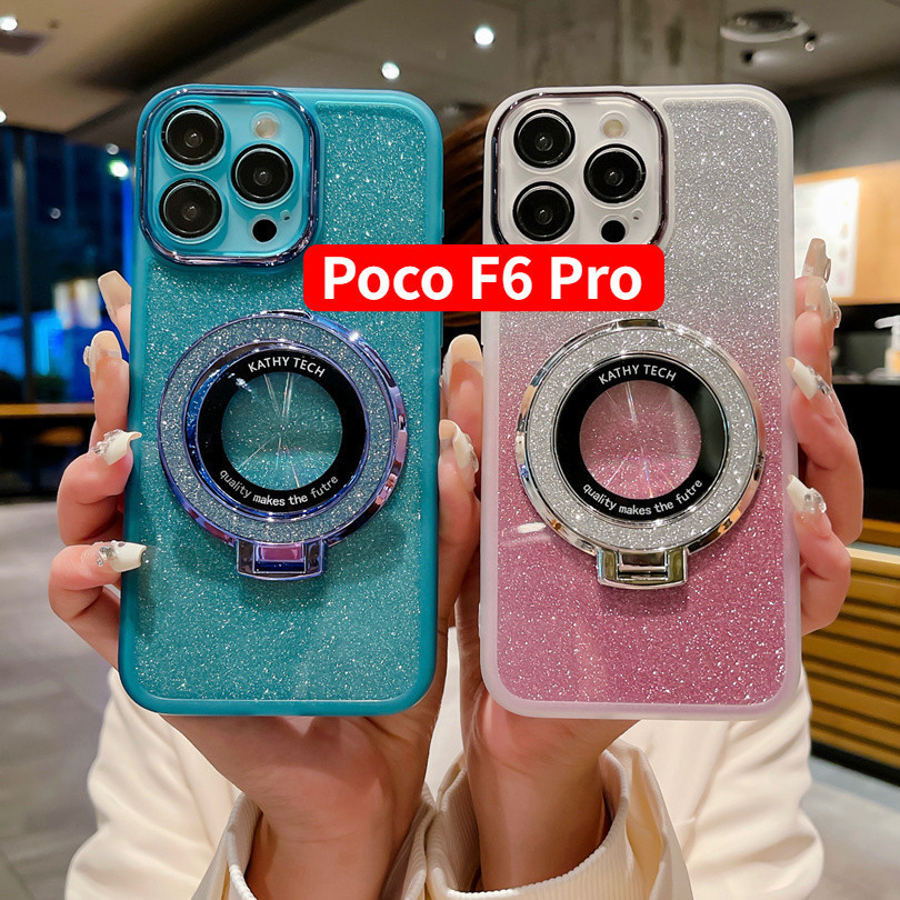 Dành Cho Xiaomi Poco F6 Pro F6Pro Redmi Turbo 3 Ốp lưng Bling Giá Đỡ Vòng Lấp Lánh Từ Tính Kẹp TPU P
