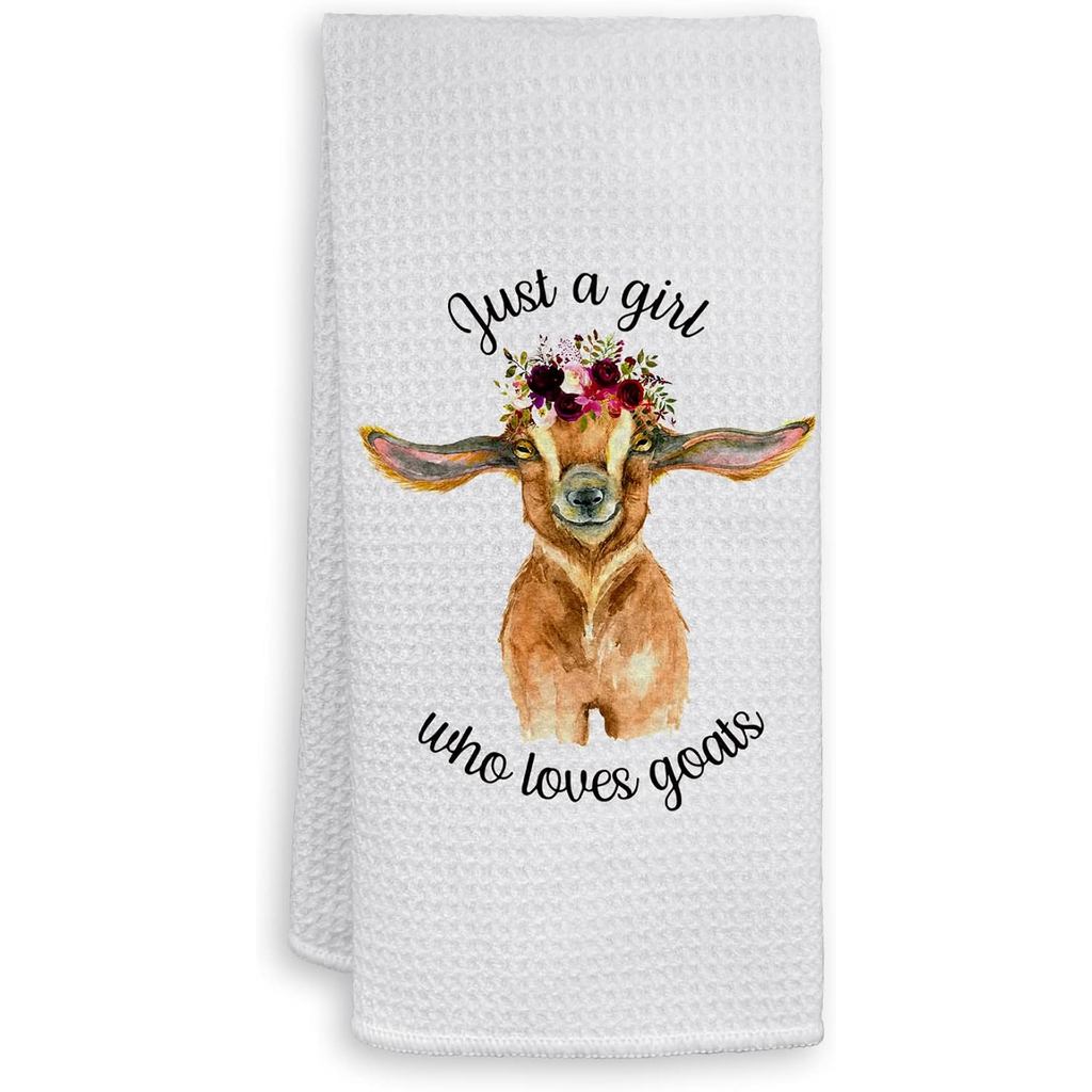 HIWX Just A Girl Who Loves Goats Goat Lover Decorative Kitchen Towels and Dish Towels, Funny Rustic 