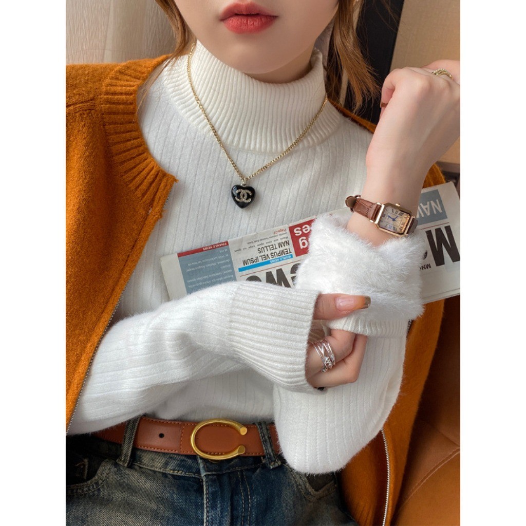 Meet-adm Áo Len Lót Lông Cừu Dày Dặn Cổ Cao Cho Nữ, Áo Len Dệt Kim Thời Trang Mới Thu/đông | BigBuy360 - bigbuy360.vn
