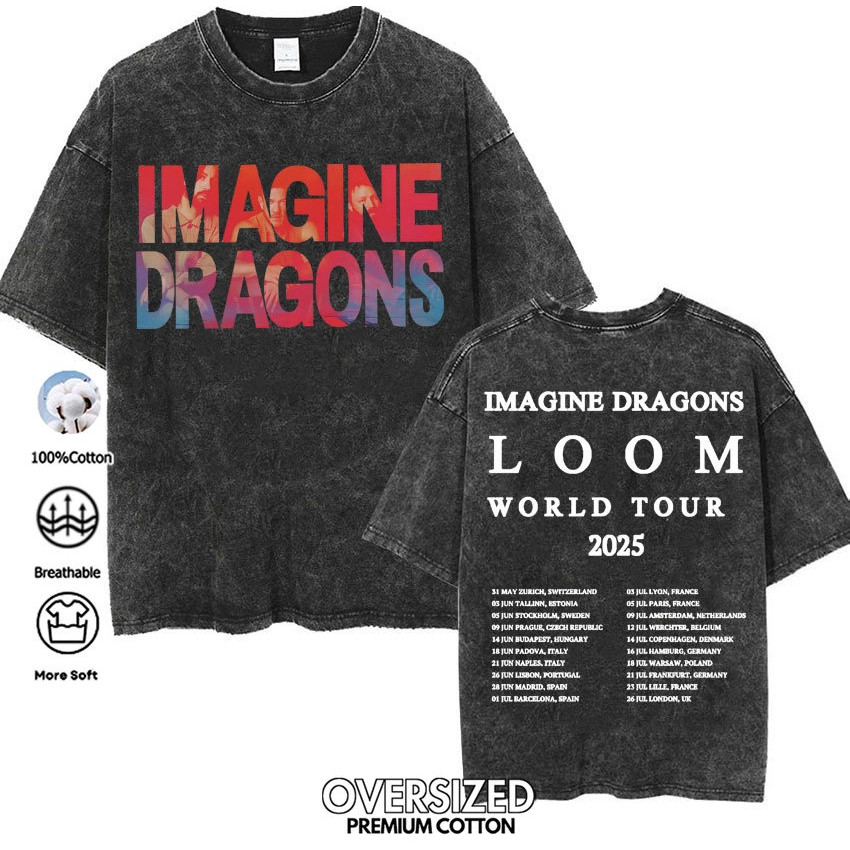 Áo Thun Imagine Dragons Loom Tour 2024, Phong Cách Hip Hop Retro, Phù Hợp Nam Nữ