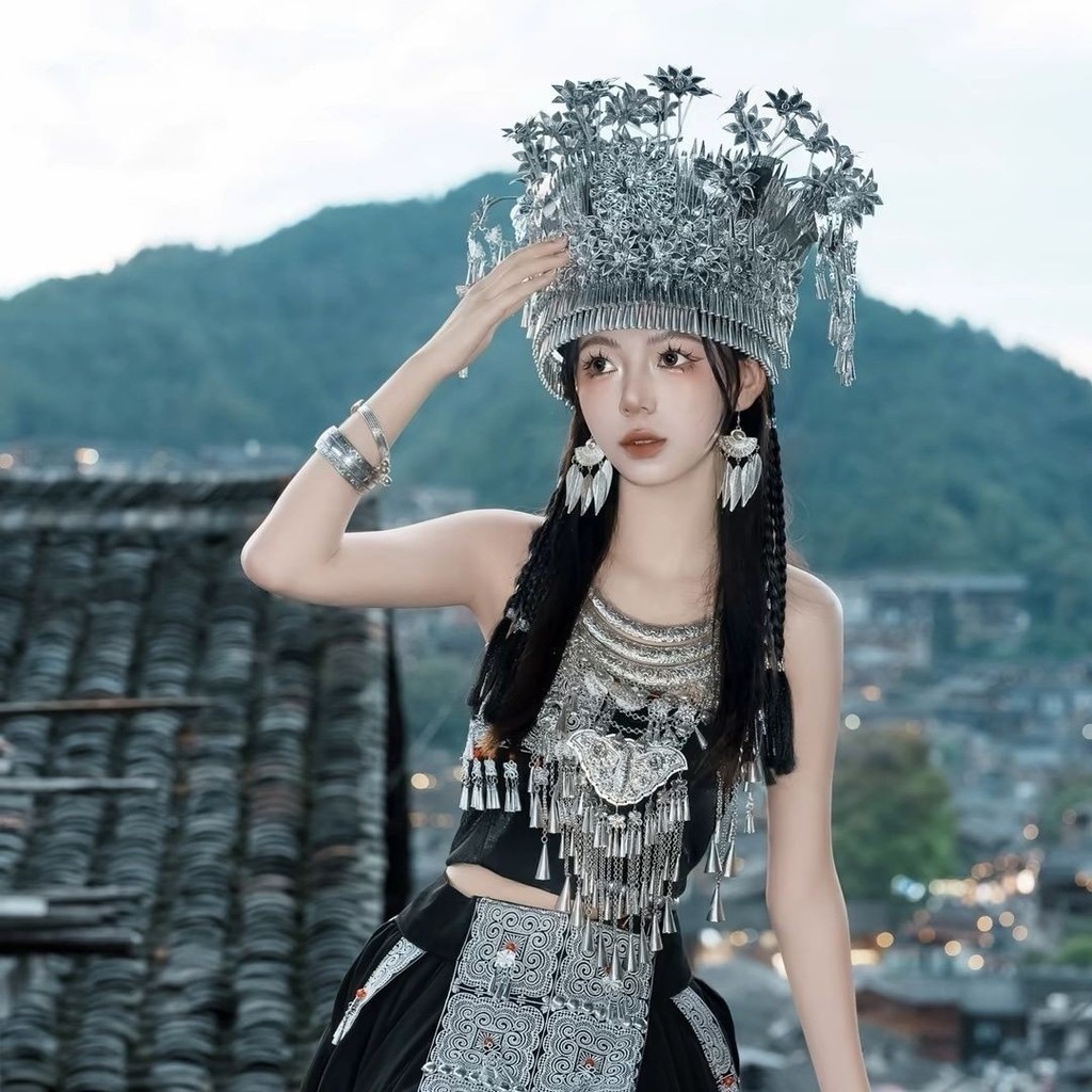 Dân Tộc Thiểu Số Dân Tộc Mũ Quốc Gia Cao Quý Miao Dân Tộc Quảng Tây Vân Nam Bạc Trang Sức Mũ Dân Tộc