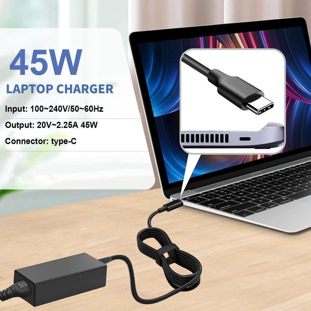 Đa Năng 45W USB-C Cho Chromebook Sạc Cho HP Chromebook X360 11 13 14 14A Elite X2, Bộ Sạc Chromebook