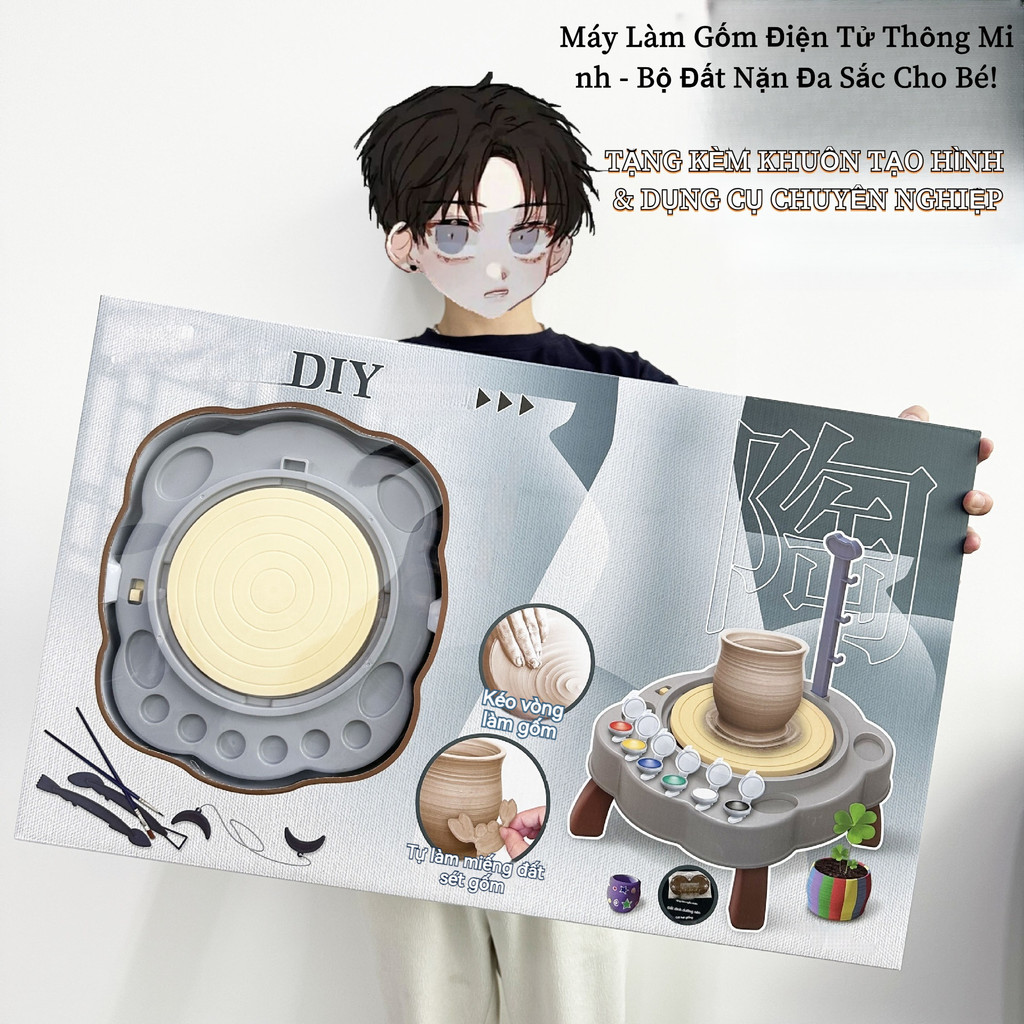 Bộ Đồ Chơi Máy Tạo Gốm Điện Tử Cho Trẻ - Đất Nặn Polymer Tự Làm DIY - Không Cần Nung - Quà Tặng Sinh