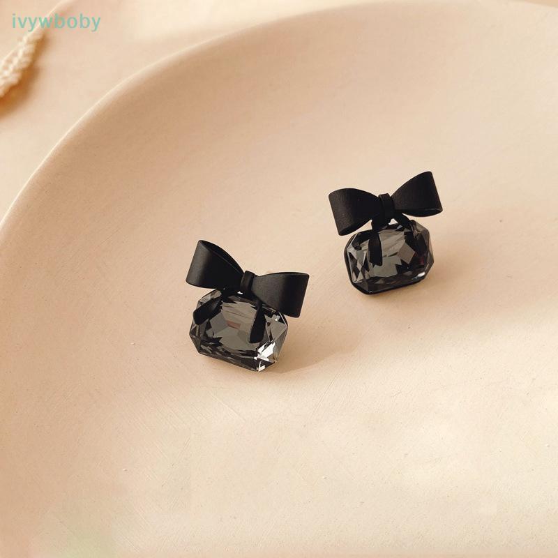 [IVY] Trang Sức Thời Trang Màu Bowknot Cube Pha Lê Bông Tai Nơ Vuông TỐT