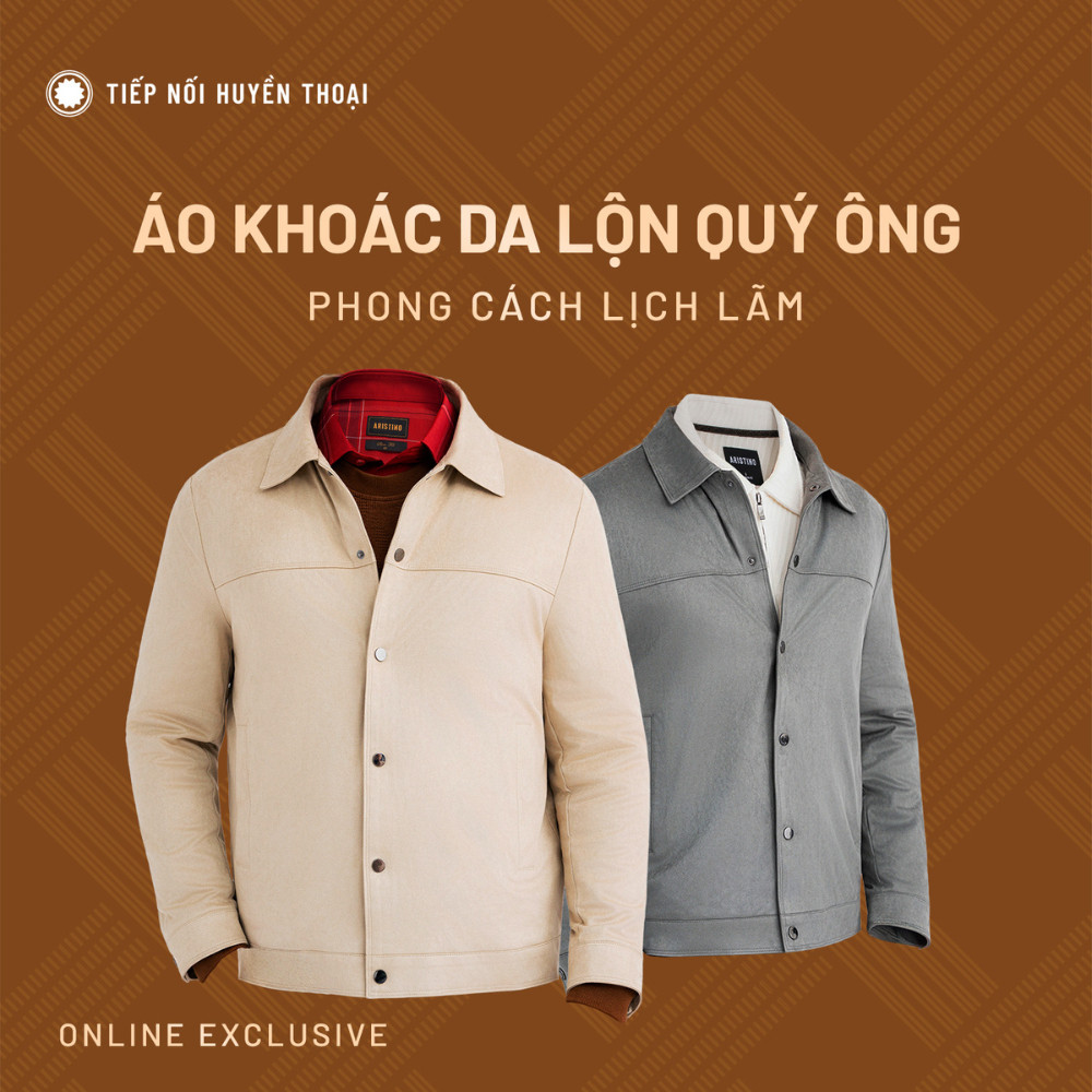 [ONLY ONLINE] Áo Khoác Da Lộn 2 Lớp Nam ARISTINO form Regular Fit vừa vặn, kiểu dáng trẻ trung - AJK