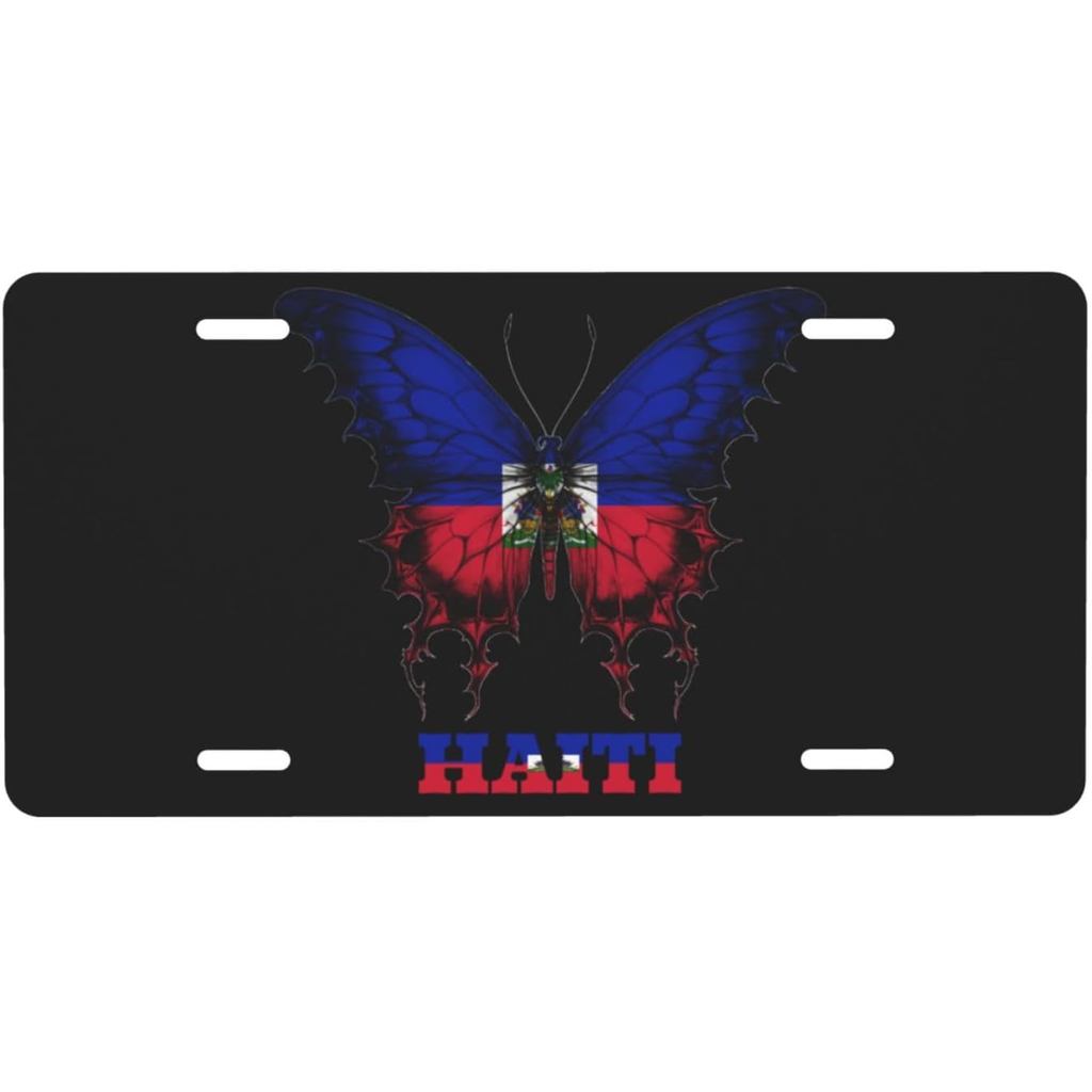 Haiti Haiti Bướm Cờ Biển Số Cho Nam Nữ Cá Tính Trang Trí Xe Phía Trước Ốp điện thoại Mới Lạ Kim Loại
