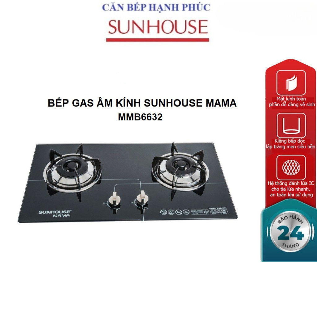 Bếp gas âm kính SUNHOUSE MAMA MMB6632 - Bảo hành tại nhà 24 tháng