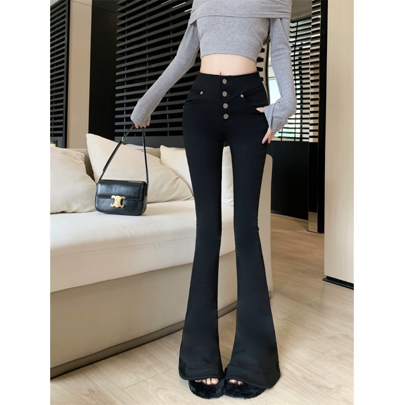 Quần Fleece Frontline Hot Girl màu đen, ôm dáng, cao cấp - Phù hợp thời trang mùa đông