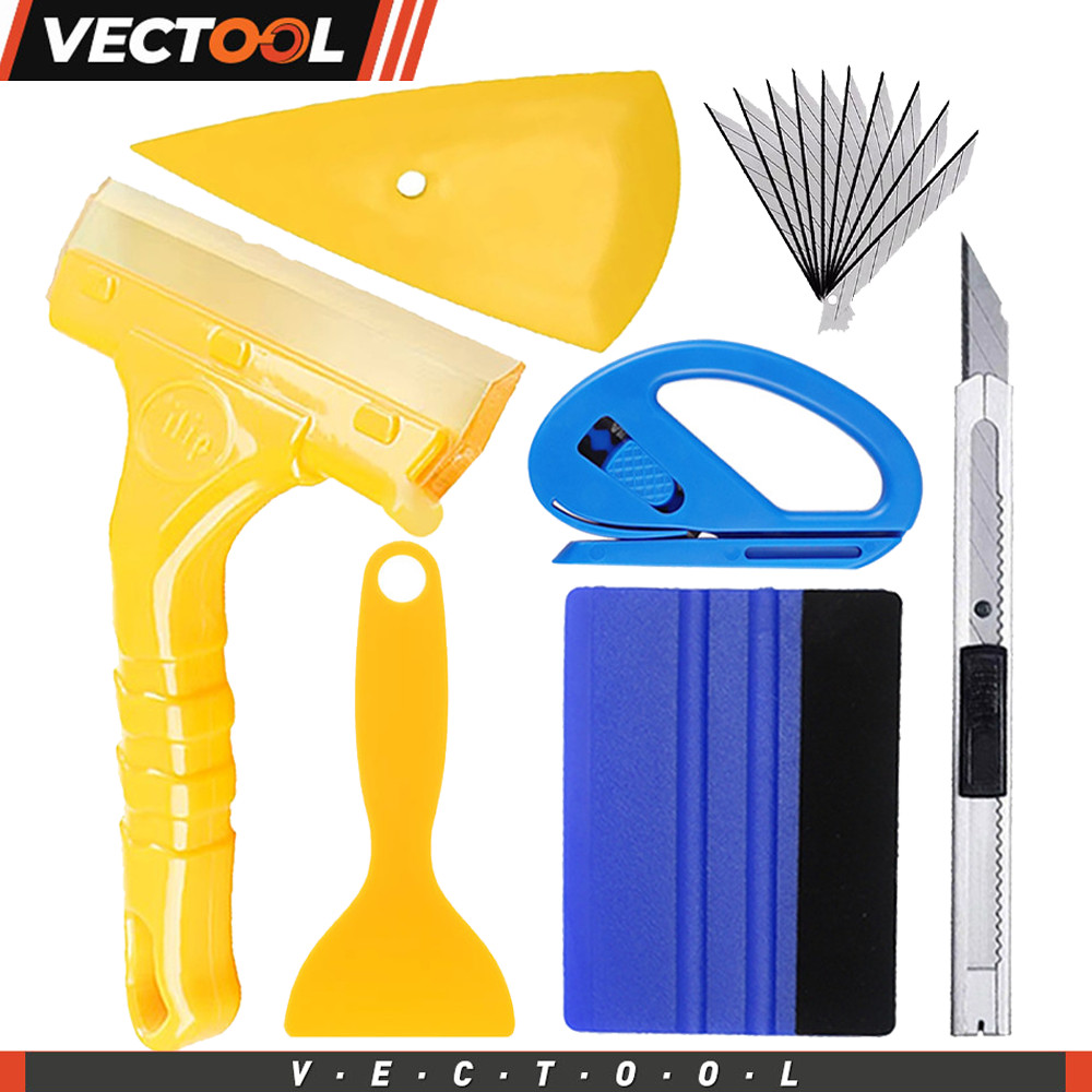 Bộ dụng cụ dán decal xe hơi miếng dán phim cách nhiệt gạt nước silicon dao tiện ích gạt nước nỉ màu vàng dụng cụ cạo