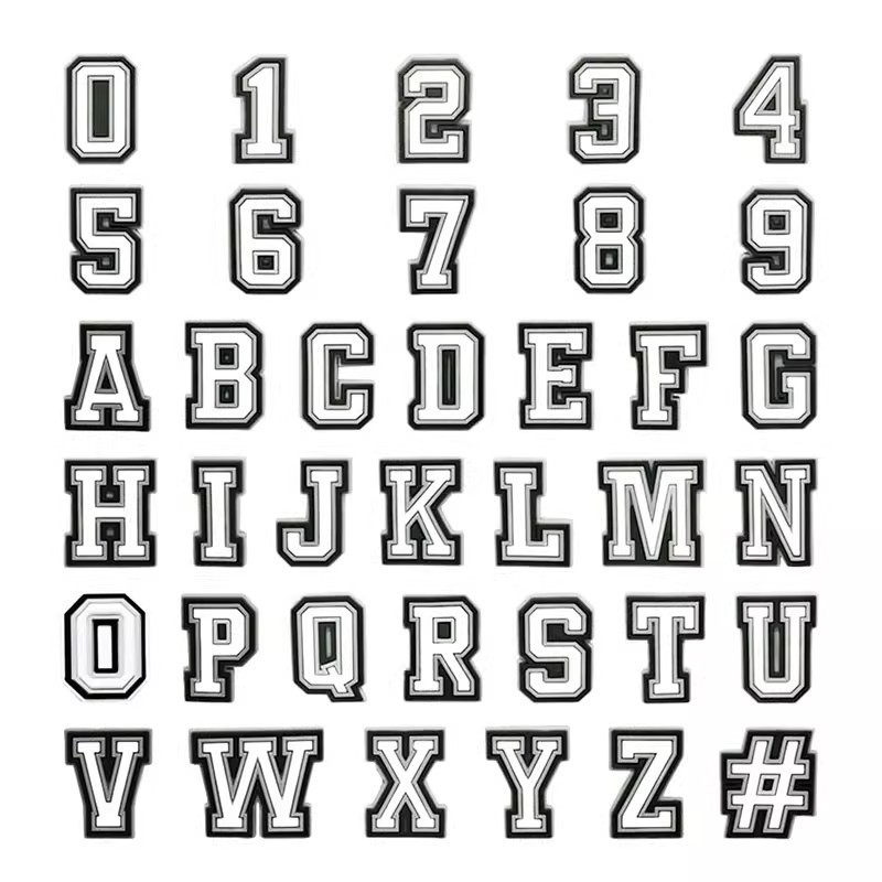Sticker Charm /1pieces Charm Sticker gắn dép Chữ cái tiếng Anh đen trắng ABC/Số 123 Charm Sticker gắn dép