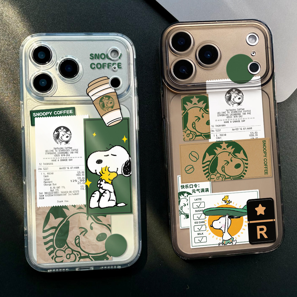 Cà Phê Snoopy Cặp Đôi Ốp Lưng Điện Thoại IPhone 17 / 17PRO 16 15 14 Phụ Kiện Điện Thoại Chống Sốc 13 12 11 17PROMAX XR Vỏ Silicon Trong Suốt TPU Mềm Vỏ Cove