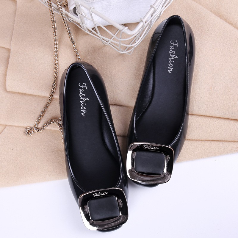 LA8 Hàng có sẵn Giày nữ mũi vuông Sweet butterfly knot flat jelly Shoes Ballet