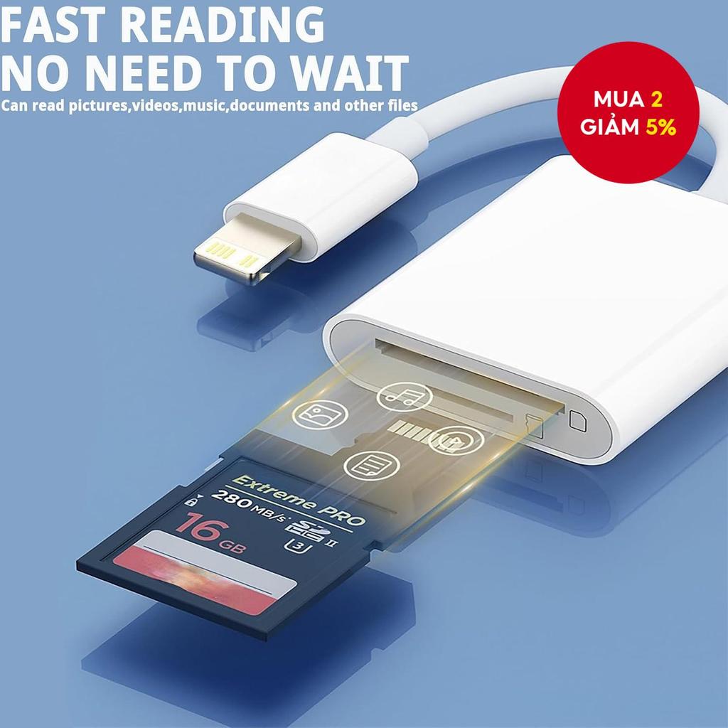 Đầu đọc thẻ SD 2 trong 1 iOS Bộ chuyển đổi ổ đĩa Flash OTG cho IPhone 14 13 12 Pro IPad iOS