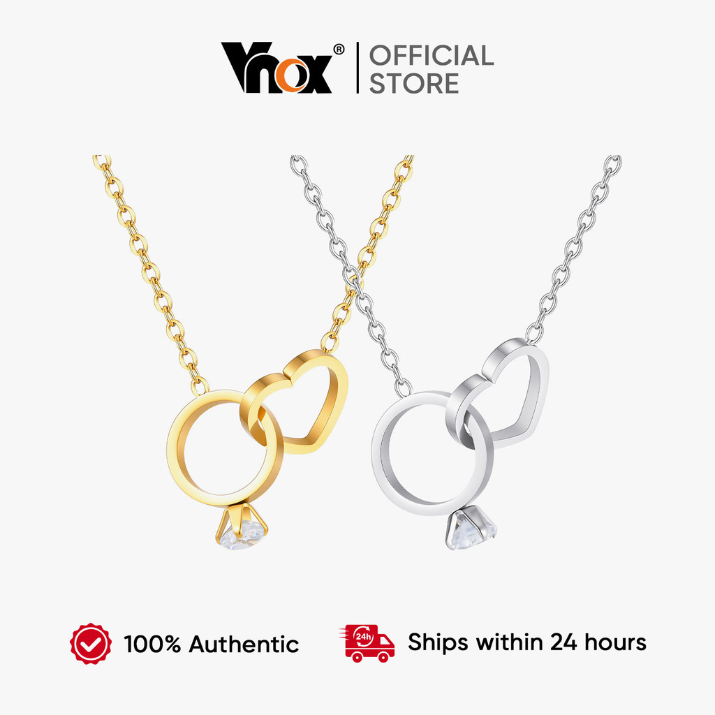 Vnox Shiny Hollow Heart Rings Couple Necklace for Women,No Fade Heart Wedding Necklace Couples Love 