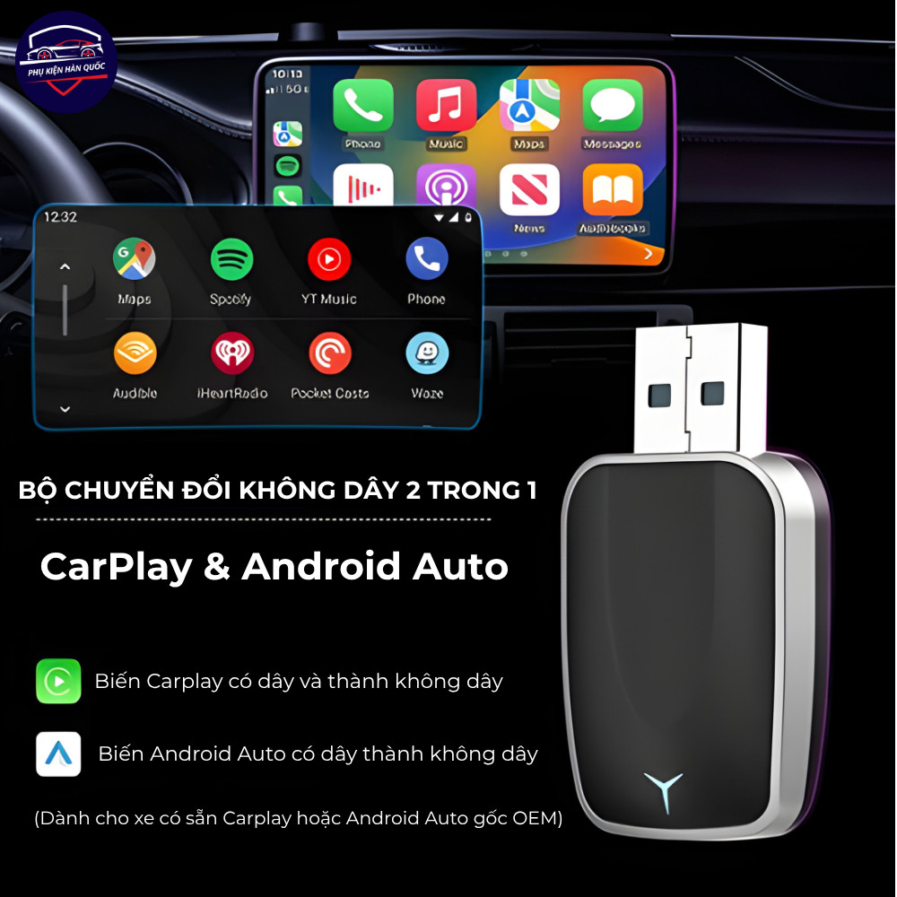 Bộ kết nối Carplay không dây Cronus, Apple Carplay & Android Auto, WIFI6+Bluetooth 5.4 BH 6 tháng