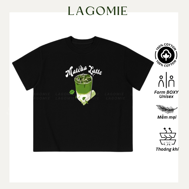 Áo Thun Boxy Local Brand In Hình MATCHA LATTE Cotton 100 Nam Nữ Unisex Thương Hiệu LAGOMIE
