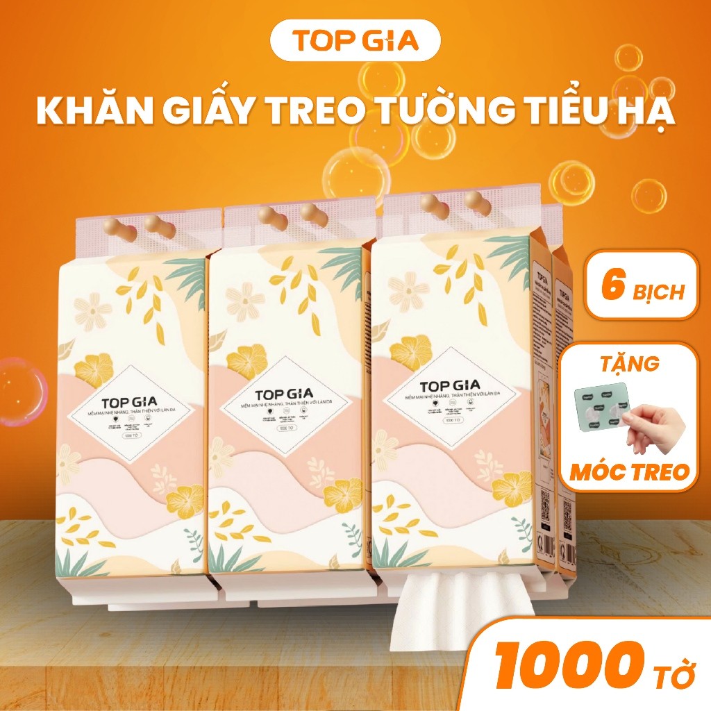 (SẮC HẠ) Khăn Giấy Rút Treo Tường Top Gia, Bịch Tiểu Hạ 1000 Tờ, Bột Giấy Tự Nhiên, An Toàn, Lành Tính